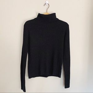 SUZY SHIER Knit Turtle Neck Ribbed Black XL